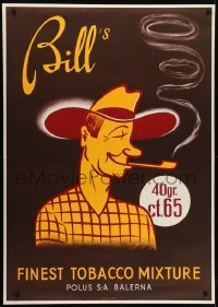4c187 BILL'S FINEST TOBACCO MIXTURE 36x50 Swiss advertising poster 1950s art of man smoking pipe!