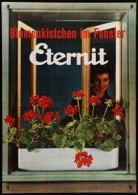 4c206 ETERNIT 36x51 Swiss advertising poster 1959 flower boxes made of fiber cement w/asbestos!