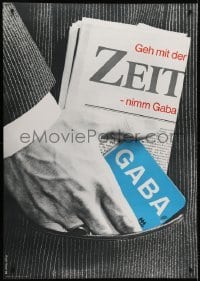 4c208 GABA 36x51 Swiss advertising poster 1965 Roger Mayer image of man with newspaper and package!