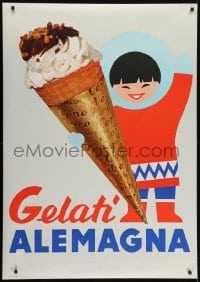 4c211 GELATI ALEMAGNA 36x51 Swiss advertising poster 1963 Inuit next to a giant ice cream cone!
