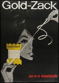 4c213 GOLD-ZACK 36x50 Swiss advertising poster 1965 Vania Borer art of sexy woman pulling braid!