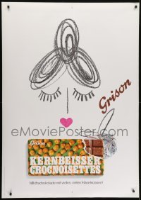 4c215 GRISON 36x51 Swiss advertising poster 1966 Gaspare Honegger art of woman over chocolates!