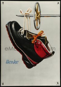 4c221 HENKE 36x50 Swiss advertising poster 1965 Erhard Jacoby image of boot hanging from ski pole!