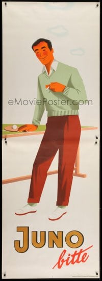 4c235 JUNO 33x94 German advertising poster 1950s Muller artwork of man about to play ping-pong!