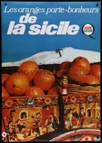 4c247 LES ORANGES PORT-BONHEURS DE LA SICILE 36x51 Italian advertising poster 1960s image of oranges!
