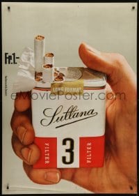 4c250 SULLANA 36x51 Swiss advertising poster 1962 Erwin Halpern image of hand holding cigarettes!