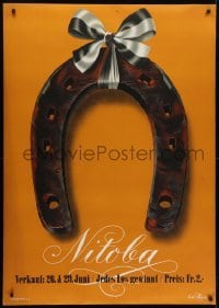 4c155 NIETENLOSE TOMBOLA BASEL brown style 36x50 Swiss special poster 1945 image of horseshoe!