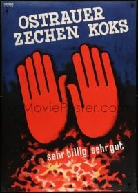 4c159 OSTRAUER ZECHEN KOKS 36x50 Swiss special poster 1938 Buhler art of hands warming themselves!