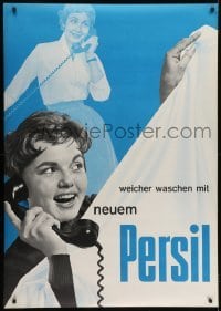 4c269 PERSIL 36x51 Swiss advertising poster 1958 laundry detergent, women on the phone!