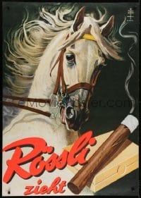 4c276 ROSSLI 35x50 Swiss advertising poster 1956 Hugentobler art of rearing horse & smoking cigar!