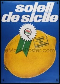 4c287 SOLEIL DE SICILE 36x51 Italian advertising poster 1960s close-up image of a lemon w/ribbon!
