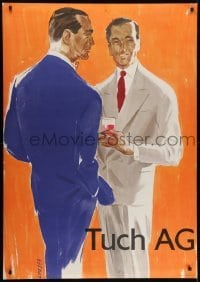 4c297 TUCH AG orange style 36x50 Swiss advertising poster 1958 art of two men in suits with drinks!