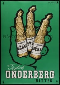 4c299 UNDERBERG 36x51 advertising poster 1957 Feierabend art of three bottles of digestif!
