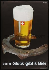 4c171 ZUM GLUCK GIBT'S BIER 35x50 Swiss special poster 1960s foaming glass of beer and a horseshoe!