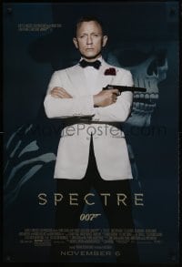 4c877 SPECTRE advance DS 1sh 2015 cool image of Daniel Craig as James Bond 007 with gun!