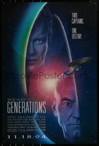 4c889 STAR TREK: GENERATIONS advance 1sh 1994 Stewart as Picard & Shatner as Kirk, two captains!