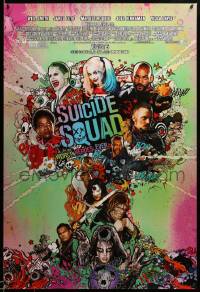 4c902 SUICIDE SQUAD advance DS 1sh 2016 Smith, Leto as the Joker, Robbie, Kinnaman, cool art!