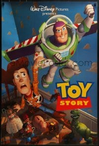 4c933 TOY STORY DS 1sh 1995 Disney/Pixar cartoon, Buzz Lightyear flying over Woody, Bo Peep, more!