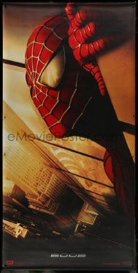 4c323 SPIDER-MAN vinyl banner 2002 Tobey Maguire w/WTC towers in eyes, Marvel Comics!