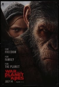 4c966 WAR FOR THE PLANET OF THE APES style B teaser DS 1sh 2017 close-up of Caesar and Amiah Miller!