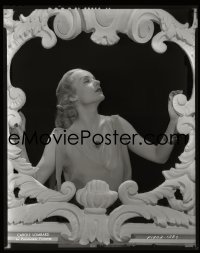 4d098 CAROLE LOMBARD 8x10 negative 1930s sexy portrait behind giant art deco carved wooden frame!