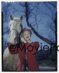 4d246 BETTY HUTTON group of 2 4x5 Kodachrome transparencies 1940s w/ horse & by pool by Bud Fraker!