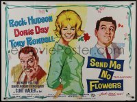 4f979 SEND ME NO FLOWERS British quad 1964 different art of Rock Hudson, Doris Day & Tony Randall!