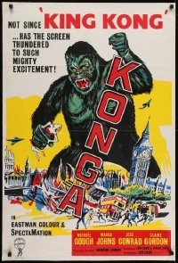 4f188 KONGA silk screen Canadian 1sh 1961 different artwork of giant angry ape terrorizing city!