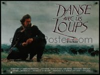 4f734 DANCES WITH WOLVES French 24x32 1991 cool different image of Kevin Costner & buffalo!