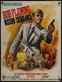 4f754 KILLERS ARE CHALLENGED French 23x31 1966 cool artwork of spy Richard Harrison shooting gun!