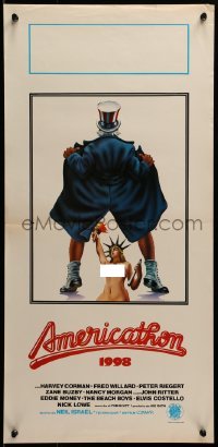 4f535 AMERICATHON Italian locandina 1979 Meat Loaf, wacky art of Uncle Sam & naked Lady Liberty!