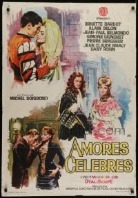 4f210 FAMOUS LOVE AFFAIRS Spanish 1963 Jano art of Brigitte Bardot, Alain Delon & Belmondo!