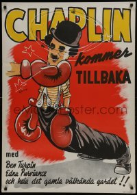 4f028 CHAMPION Swedish R1944 completely different boxing art of Charlie Chaplin by Bjorne!