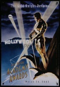 4g013 74TH ANNUAL ACADEMY AWARDS heavy stock 1sh 2002 cool Alex Ross art of Oscar over Hollywood!