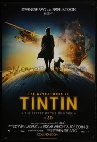 4g022 ADVENTURES OF TINTIN int'l advance DS 1sh 2011 Spielberg's CGI version of the Belgian comic!