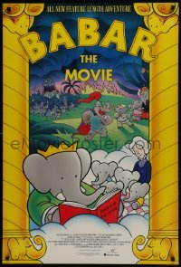 4g060 BABAR: THE MOVIE 1sh 1989 cool art of classic cartoon elephants!