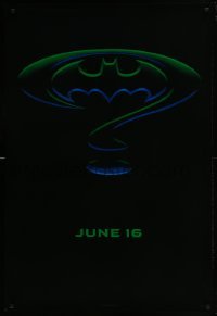 4g084 BATMAN FOREVER teaser DS 1sh 1995 Kilmer, Kidman, cool question mark & bat symbol design!