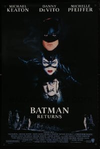 4g085 BATMAN RETURNS 1sh 1992 Michael Keaton, Danny DeVito, Michelle Pfeiffer, Tim Burton!