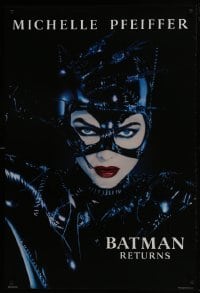 4g089 BATMAN RETURNS teaser 1sh 1992 Tim Burton, Michelle Pfeiffer as Catwoman, undated design!