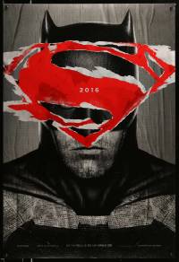 4g092 BATMAN V SUPERMAN teaser DS 1sh 2016 cool close up of Ben Affleck in title role under symbol!