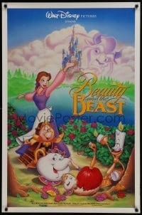 4g102 BEAUTY & THE BEAST 1sh 1991 Walt Disney cartoon classic, art of cast by John Hom!