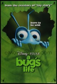 4g151 BUG'S LIFE teaser DS 1sh 1998 Disney, Pixar, close-up of ant peeking through leaf!