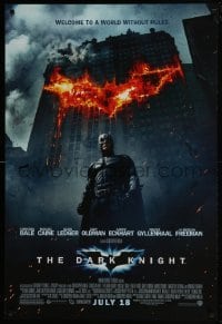 4g214 DARK KNIGHT advance DS 1sh 2008 Christian Bale as Batman in front of burning bat symbol!