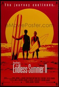 4g272 ENDLESS SUMMER 2 DS 1sh 1994 great image of surfers with boards on the beach at sunset!
