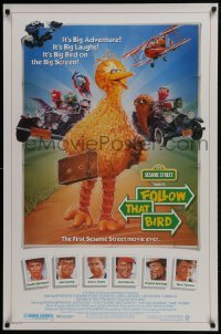 4g308 FOLLOW THAT BIRD 1sh 1985 great art of the Big Bird & Sesame Street cast by Steven Chorney!