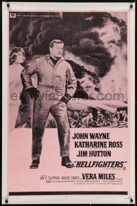 4g395 HELLFIGHTERS 1sh 1969 John Wayne as fireman Red Adair, Katharine Ross, art of blazing inferno