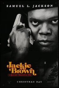4g460 JACKIE BROWN teaser 1sh 1997 Quentin Tarantino, cool image of Samuel L. Jackson with gun!