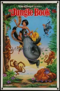 4g479 JUNGLE BOOK DS 1sh R1990 Walt Disney cartoon classic, image of Mowgli & friends!