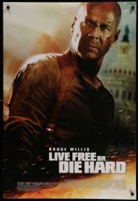 4g553 LIVE FREE OR DIE HARD style B DS 1sh 2007 Bruce Willis by the U.S. capitol building!