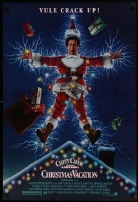 4g651 NATIONAL LAMPOON'S CHRISTMAS VACATION DS 1sh 1989 Consani art of Chevy Chase, yule crack up!